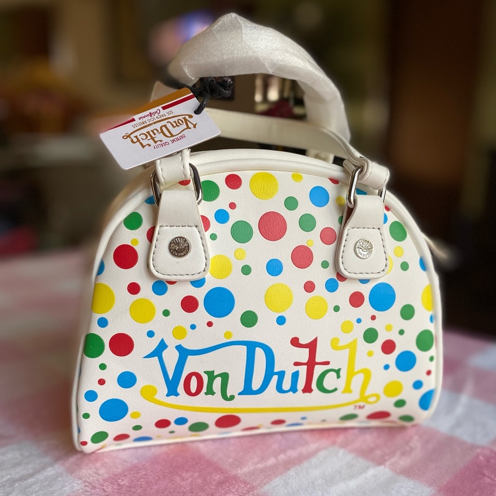 Von Dutch white multicolor polka dot bag nwt bowler